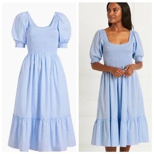 NWT Hill House The Louisa Nap Dress Blue Gingham Hydrangea Puff Sleeve